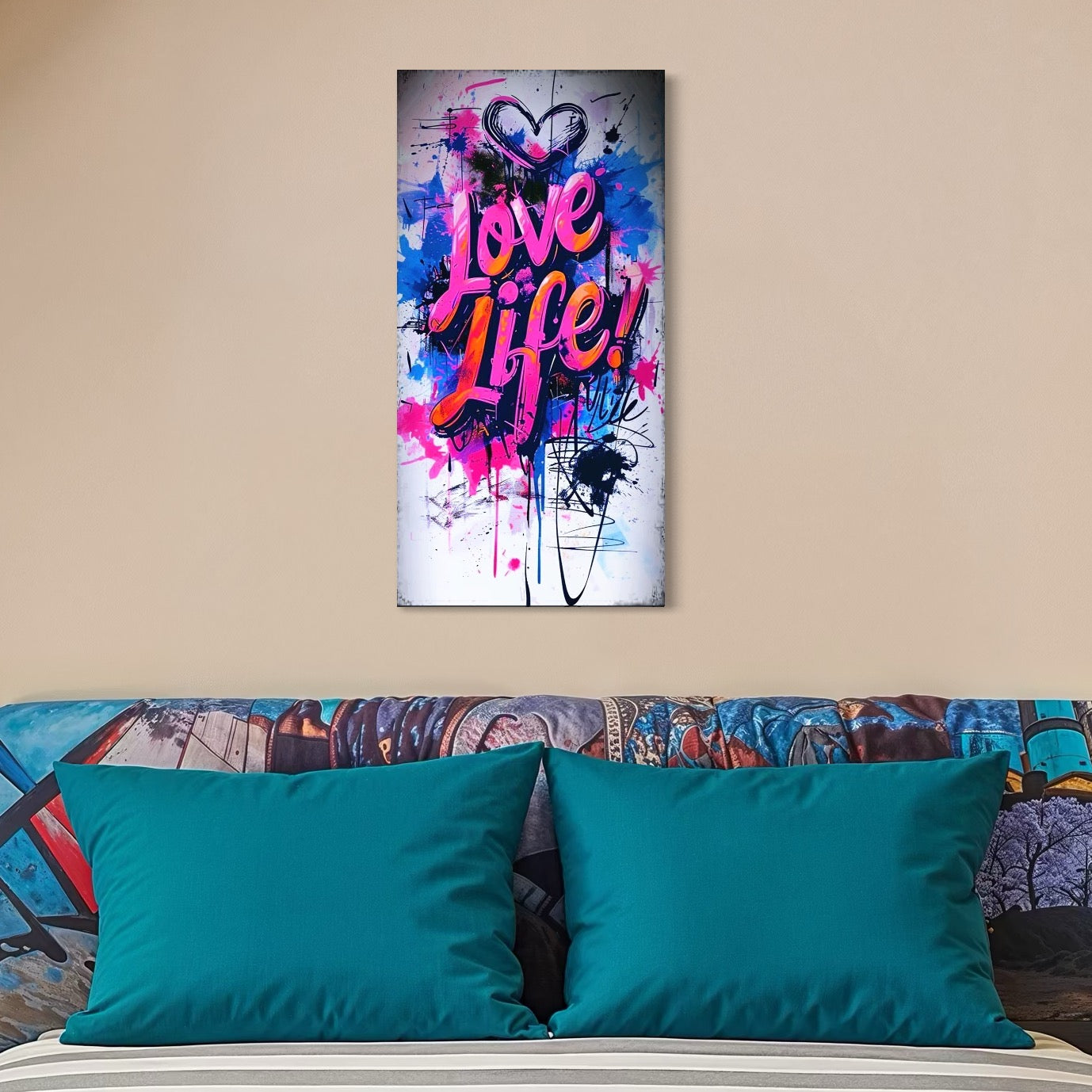 Tablou Canvas Premium, LuxCanva® Q1013, Iubeste Viata, Graffiti, Iubire, Viata, Urban, Motivational, Mesaj, Pozitiv, Modern, Birou, Dormitor