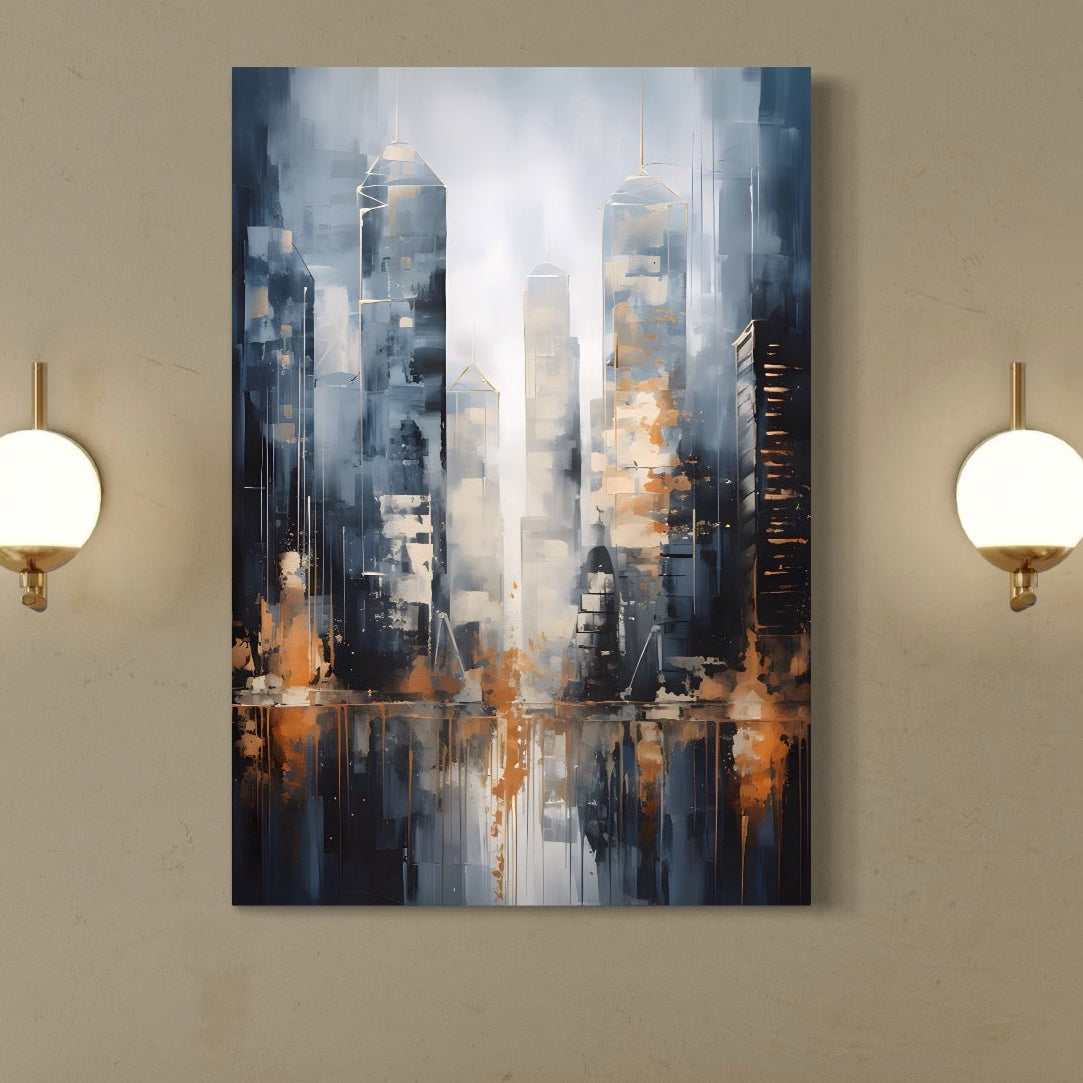 Tablou canvas cu pictura abstracta cu zgarie-nori urbani