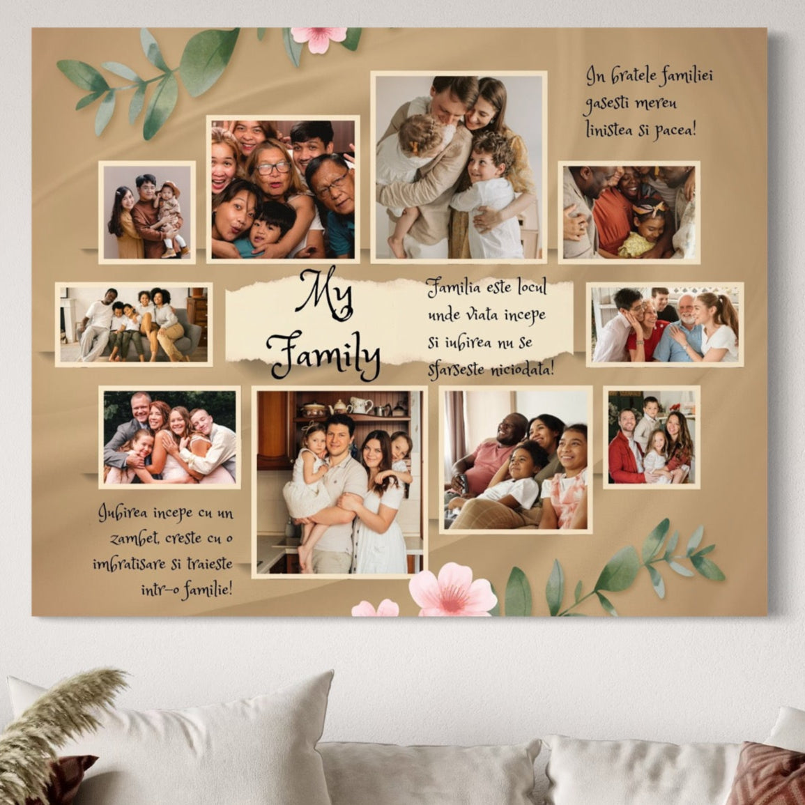 Tablou canvas cu colaj fotografii familie cu citate