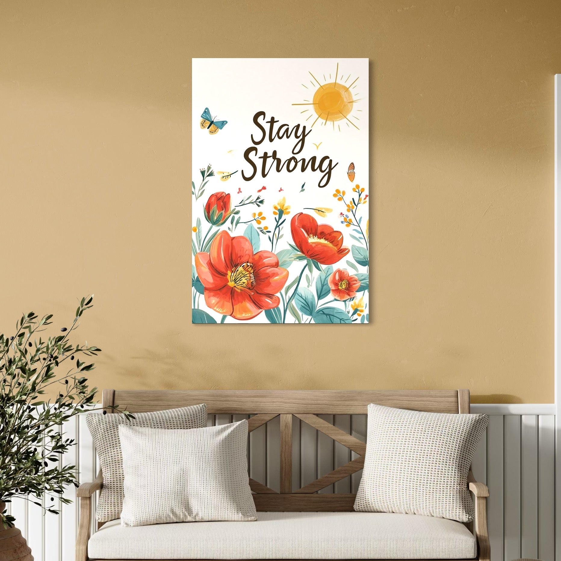 Tablou Canvas Premium, LuxCanva® Q1020, Curaj sub Soare, Flori, Natura, Putere, Optimism, Energie, Speranta, Pastel, Mesaj, Motivatie, Birou, Dormitor