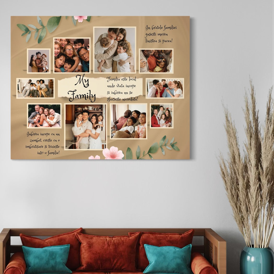 Tablou canvas decorativ cu colaj fotografii familie cu citate