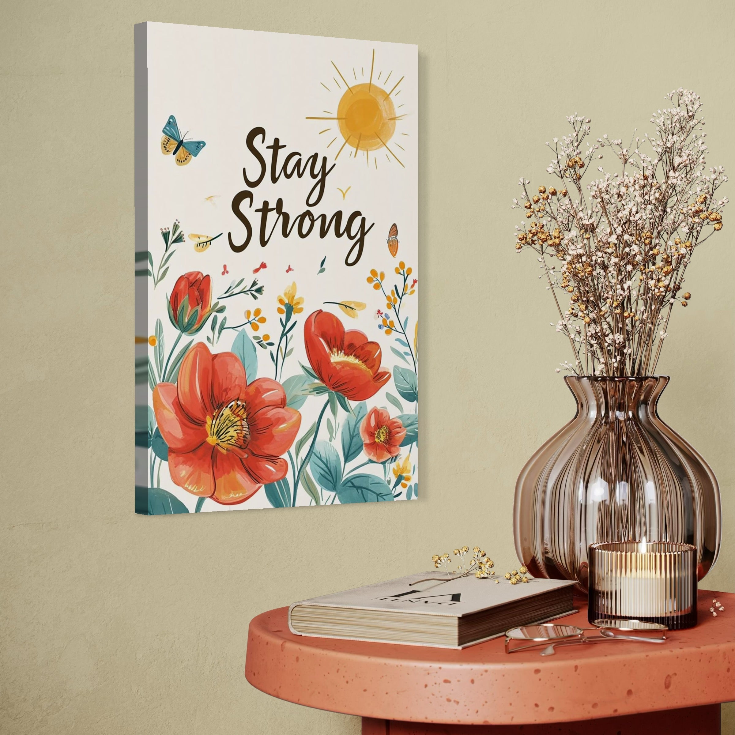 Tablou Canvas Premium, LuxCanva® Q1020, Curaj sub Soare, Flori, Natura, Putere, Optimism, Energie, Speranta, Pastel, Mesaj, Motivatie, Birou, Dormitor