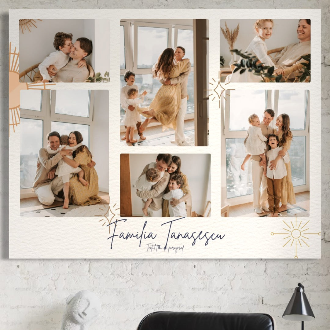 Imagine cu tablou canvas cu colaj foto familie, tiparita pe panza canvas