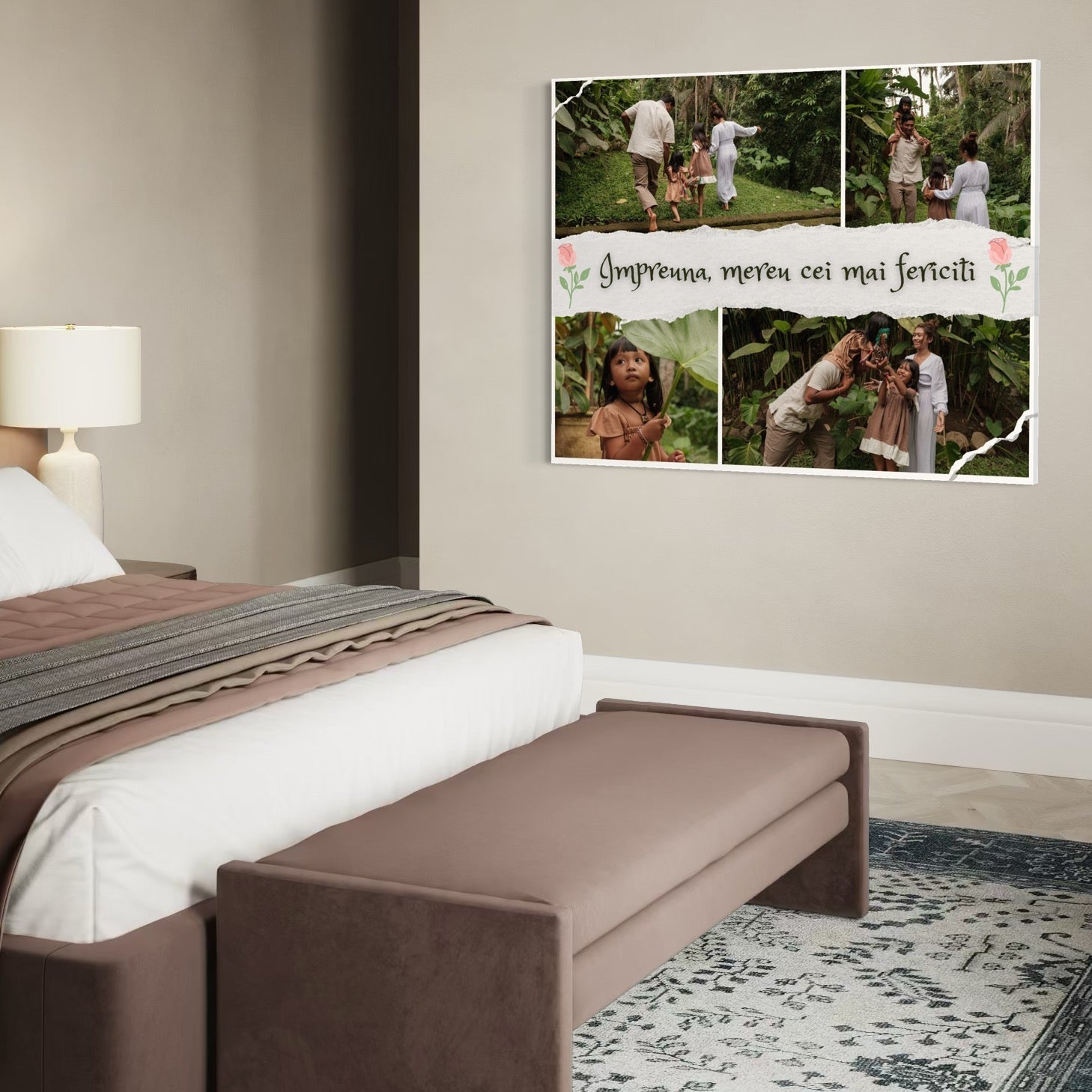 Tablou Canvas Personalizat cu 4 Poze Pentru Familie " Impreuna, mereu cei mai fericiti", PS105