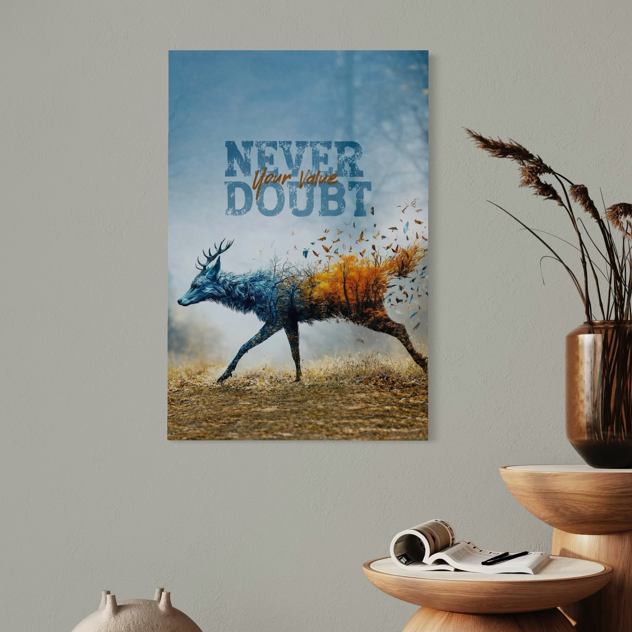 Tablou Canvas Premium, LuxCanva® Q1024, Forta in Tranzitie, Valoare, Putere, Motivational, Cerb, Animal, Natura, Schimbare, Evolutie, Birou, Dormitor