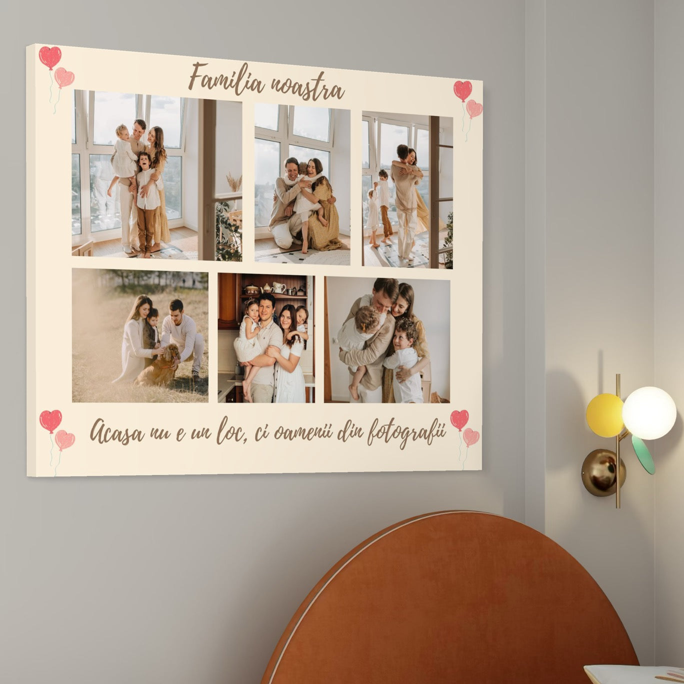 Tablou Canvas Personalizat cu 6 Poze Pentru Familie " Acasa nu e un loc, ci oamenii din fotografii", PS106