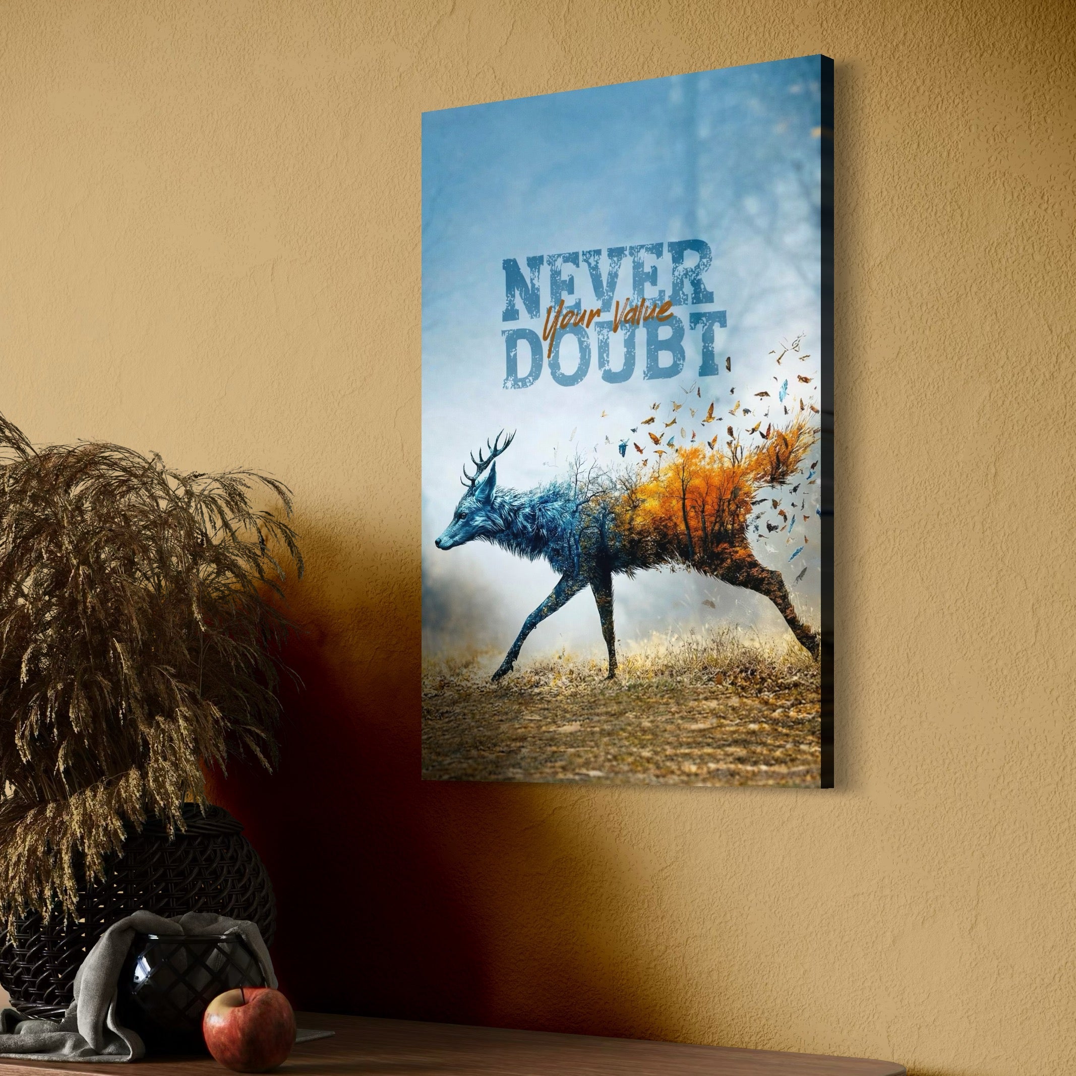 Tablou Canvas Premium, LuxCanva® Q1024, Forta in Tranzitie, Valoare, Putere, Motivational, Cerb, Animal, Natura, Schimbare, Evolutie, Birou, Dormitor