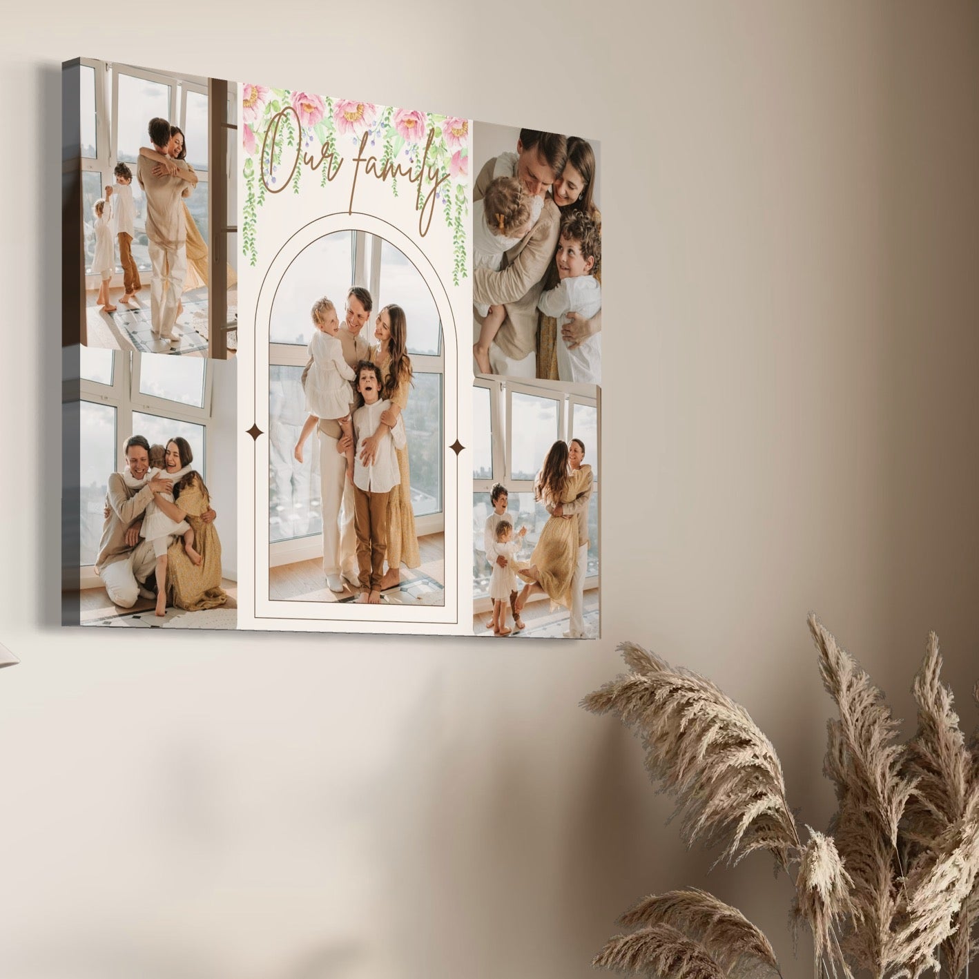 Imagine cu tablou canvas cu colaj foto familie, tiparita pe panza canvas