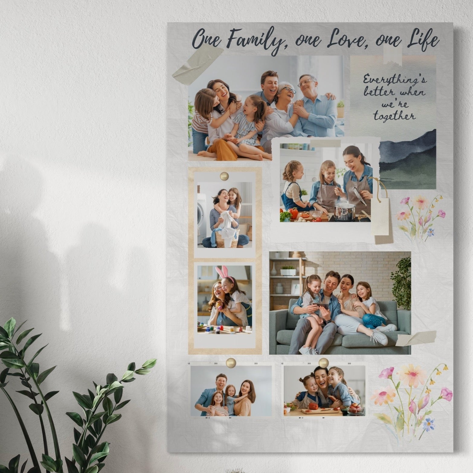 Tablou Canvas Personalizat cu 7 Poze Pentru Familie " One Family, one Love, one Life", PS109