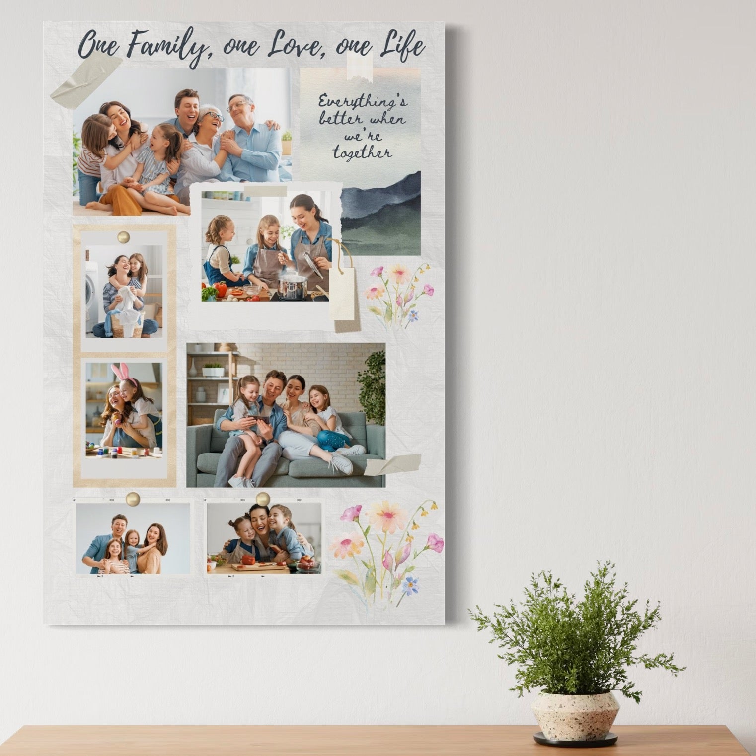 Tablou Canvas Personalizat cu 7 Poze Pentru Familie " One Family, one Love, one Life", PS109