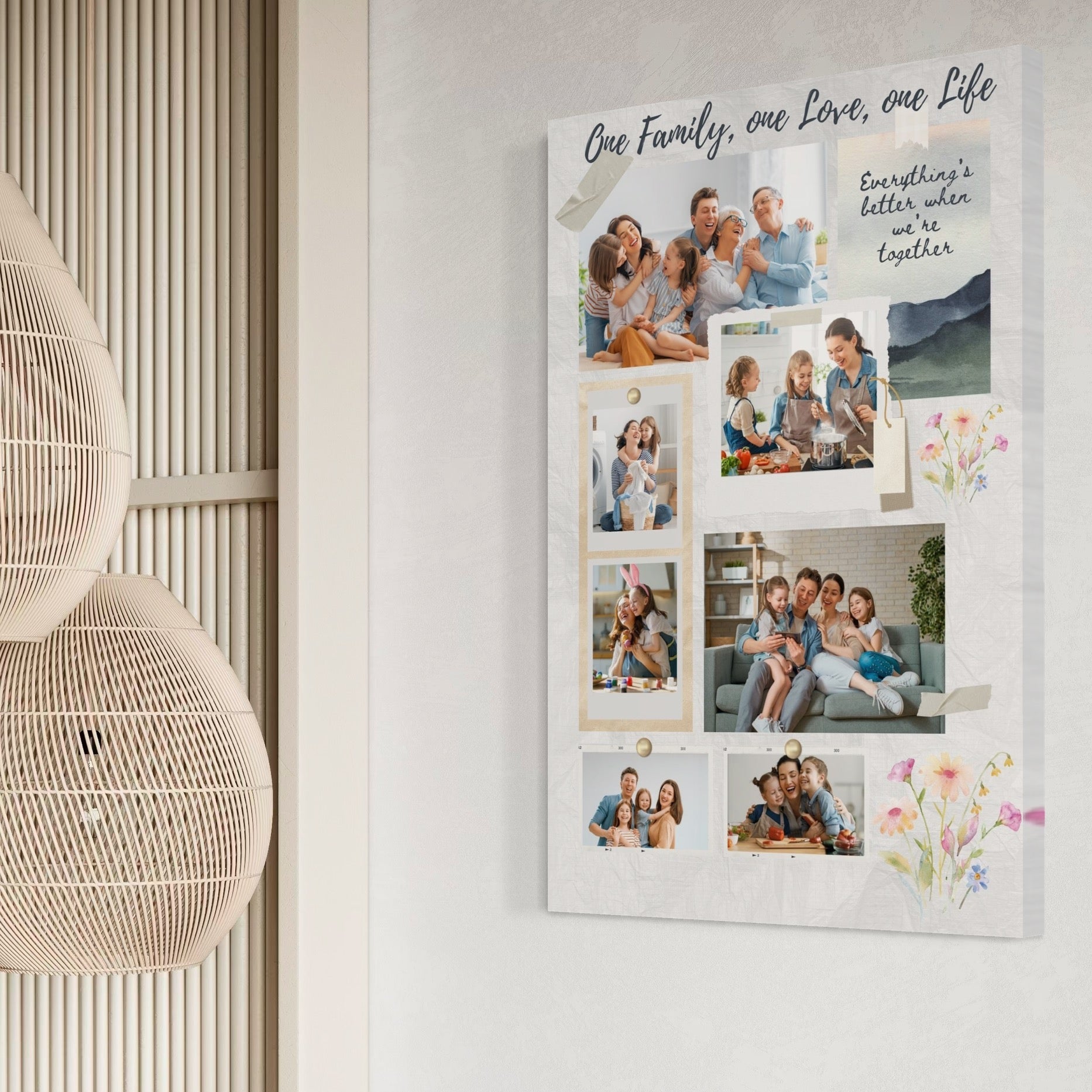 Tablou Canvas Personalizat cu 7 Poze Pentru Familie " One Family, one Love, one Life", PS109