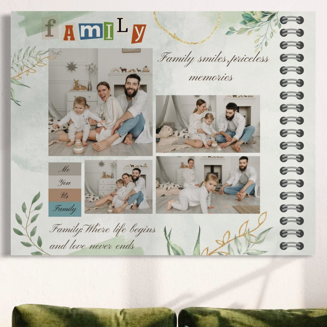 Tablou Canvas Personalizat cu 4 Poze Pentru Familie "Me, You, Us, Family", PS111