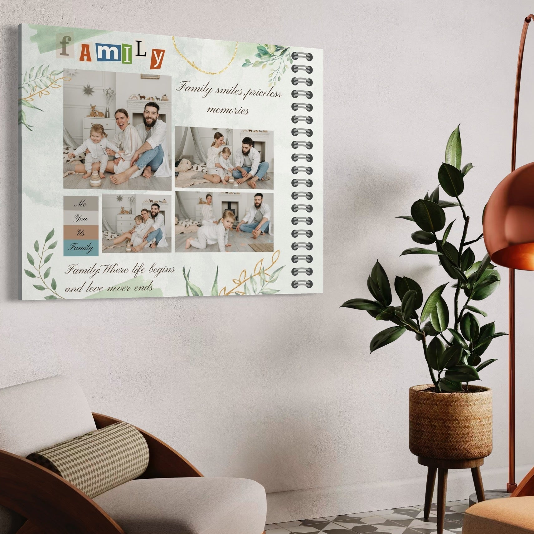 Tablou Canvas Personalizat cu 4 Poze Pentru Familie "Me, You, Us, Family", PS111
