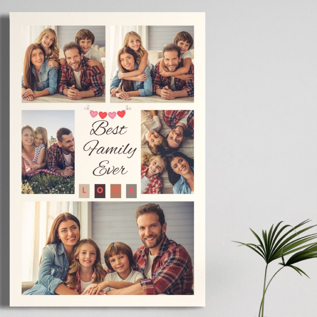 Tablou Canvas Personalizat cu 5 Poze Pentru Familie " Best Family Ever", PS114