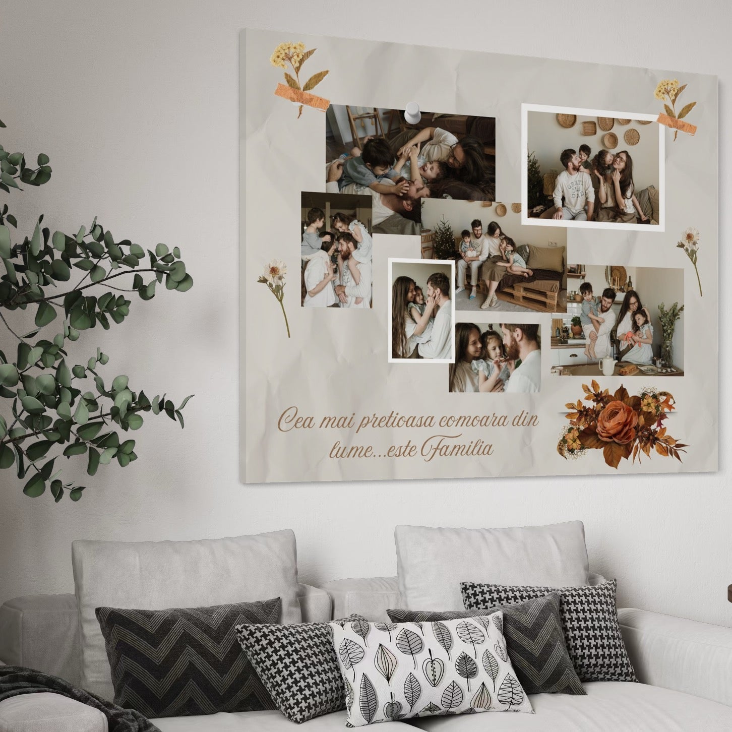 Imagine cu tablou canvas personalizat cu fotografii de familie, tiparita pe panza canvas