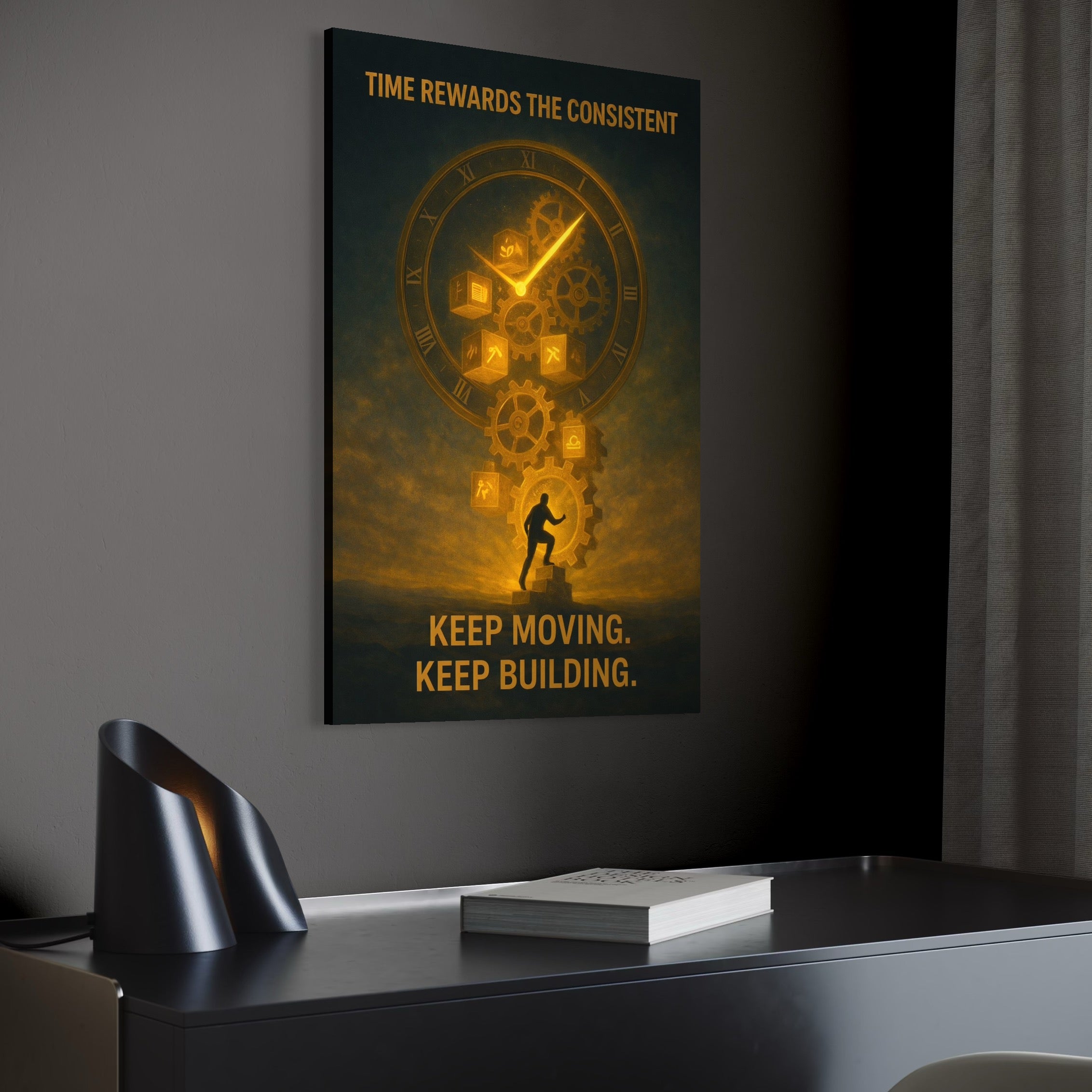Tablou Canvas Premium, LuxCanva® Q1031, Rabdare si Actiune, Timp, Progres, Efort, Ambitie, Evolutie, Munca, Strategie, Birou, Dormitor