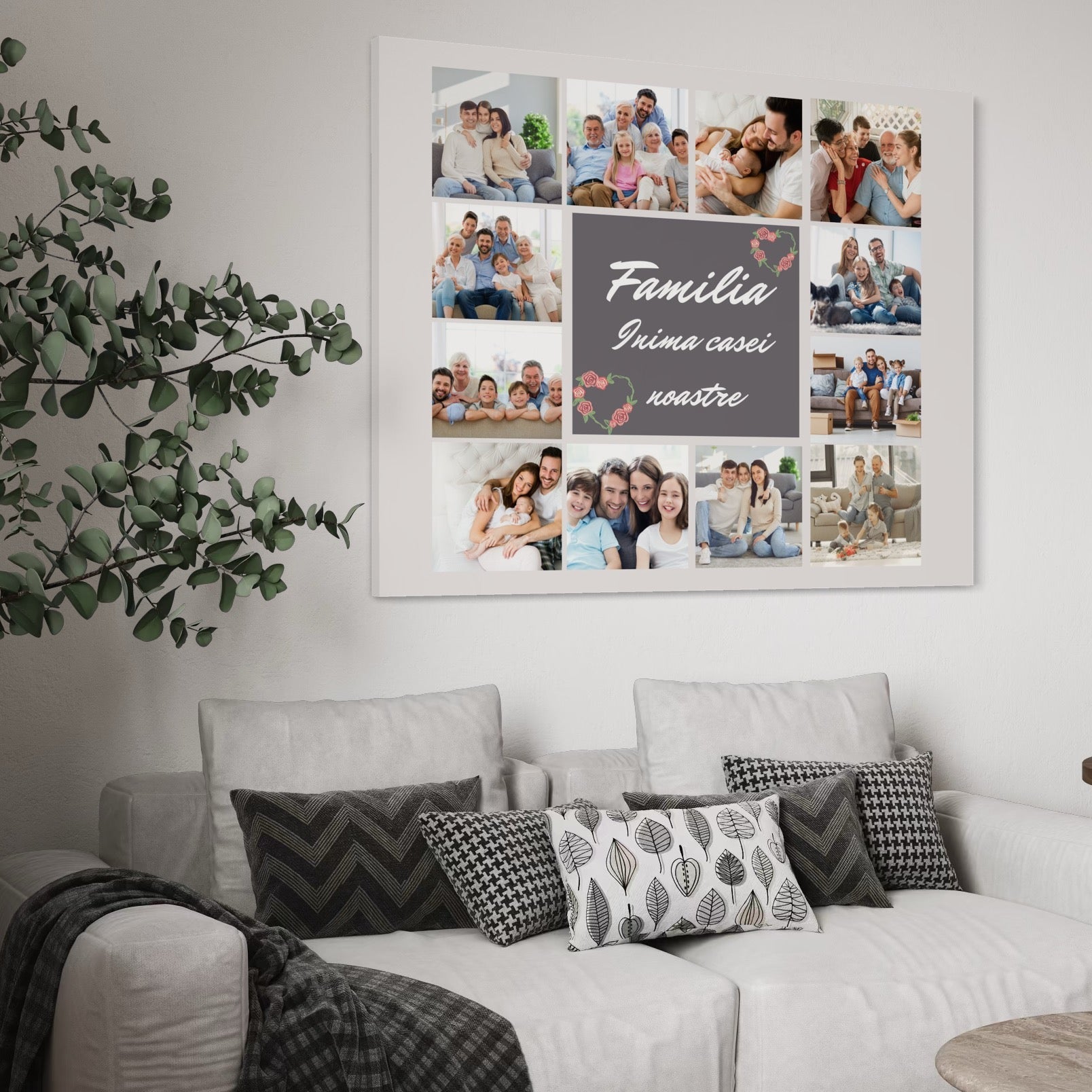 Tablou canvas decorativ cu colaj foto familie pe perete