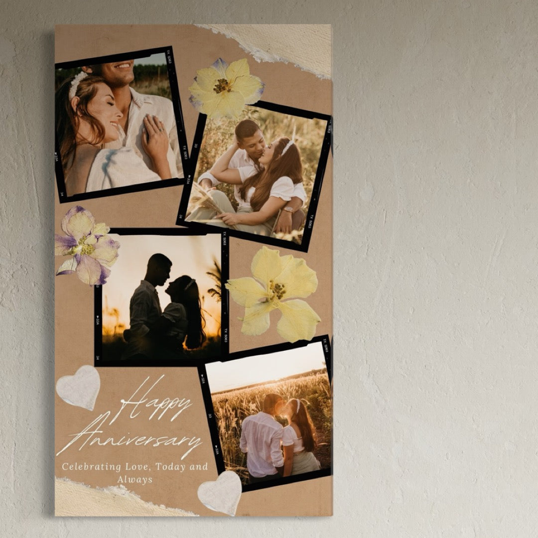 Tablou Canvas Personalizat cu 4 Poze Pentru Aniversari " Happy Anniversary", PS120