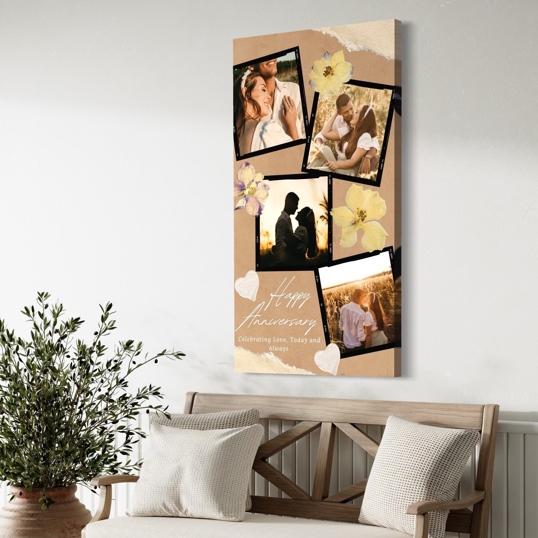 Tablou Canvas Personalizat cu 4 Poze Pentru Aniversari " Happy Anniversary", PS120