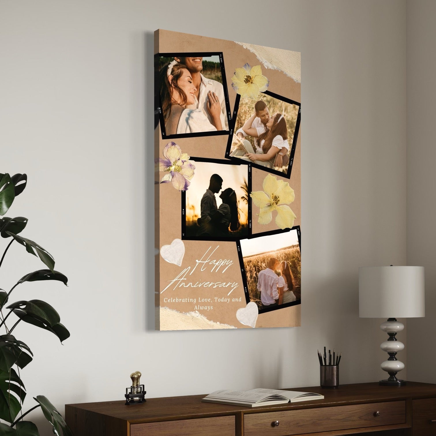 Tablou Canvas Personalizat cu 4 Poze Pentru Aniversari " Happy Anniversary", PS120