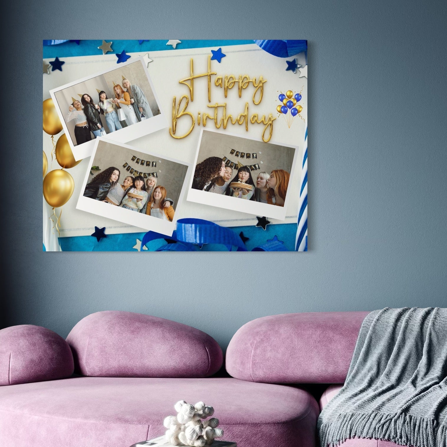 Tablou Canvas Personalizat cu 3 Poze Pentru Aniversari " Happy Birthday", PS123