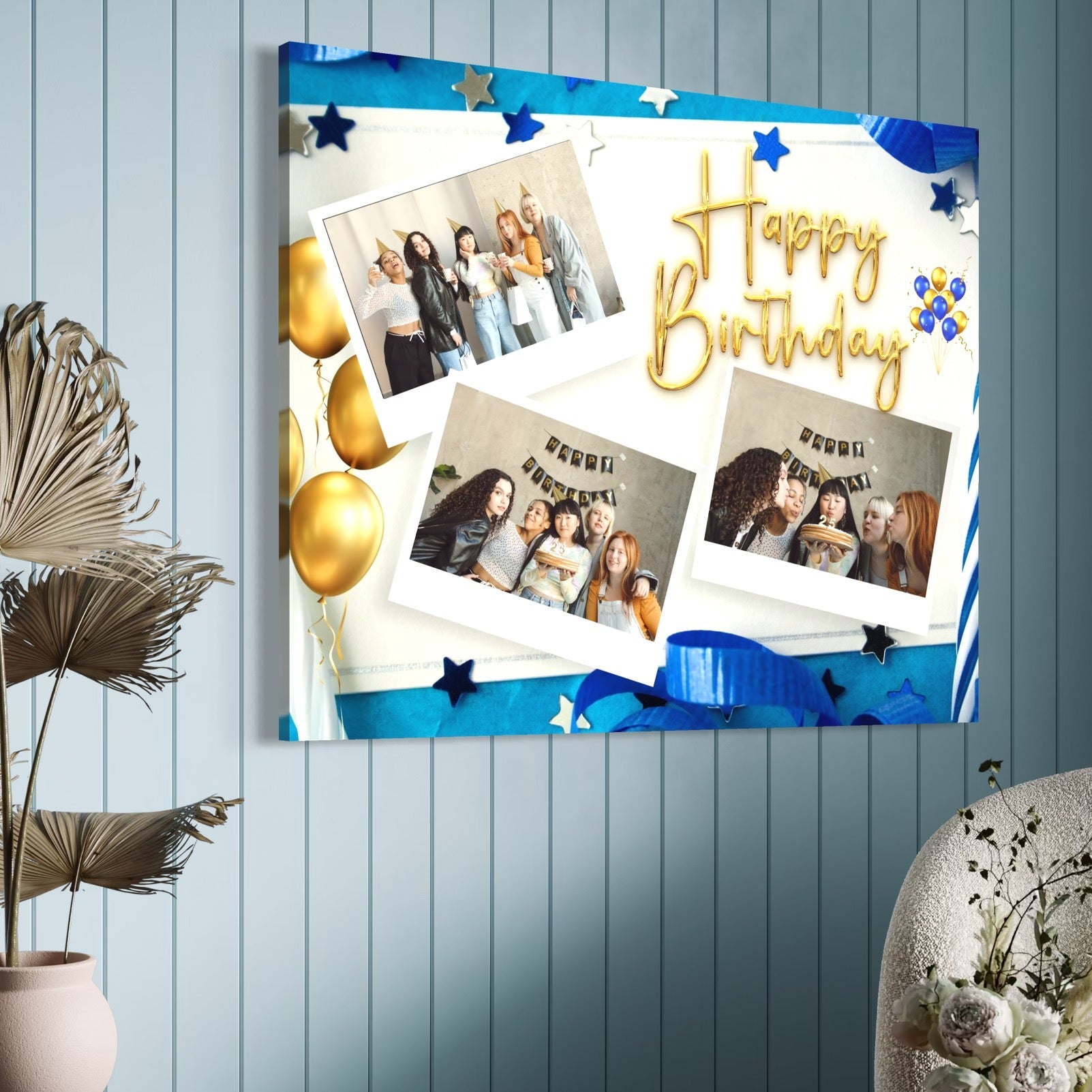 Tablou Canvas Personalizat cu 3 Poze Pentru Aniversari " Happy Birthday", PS123