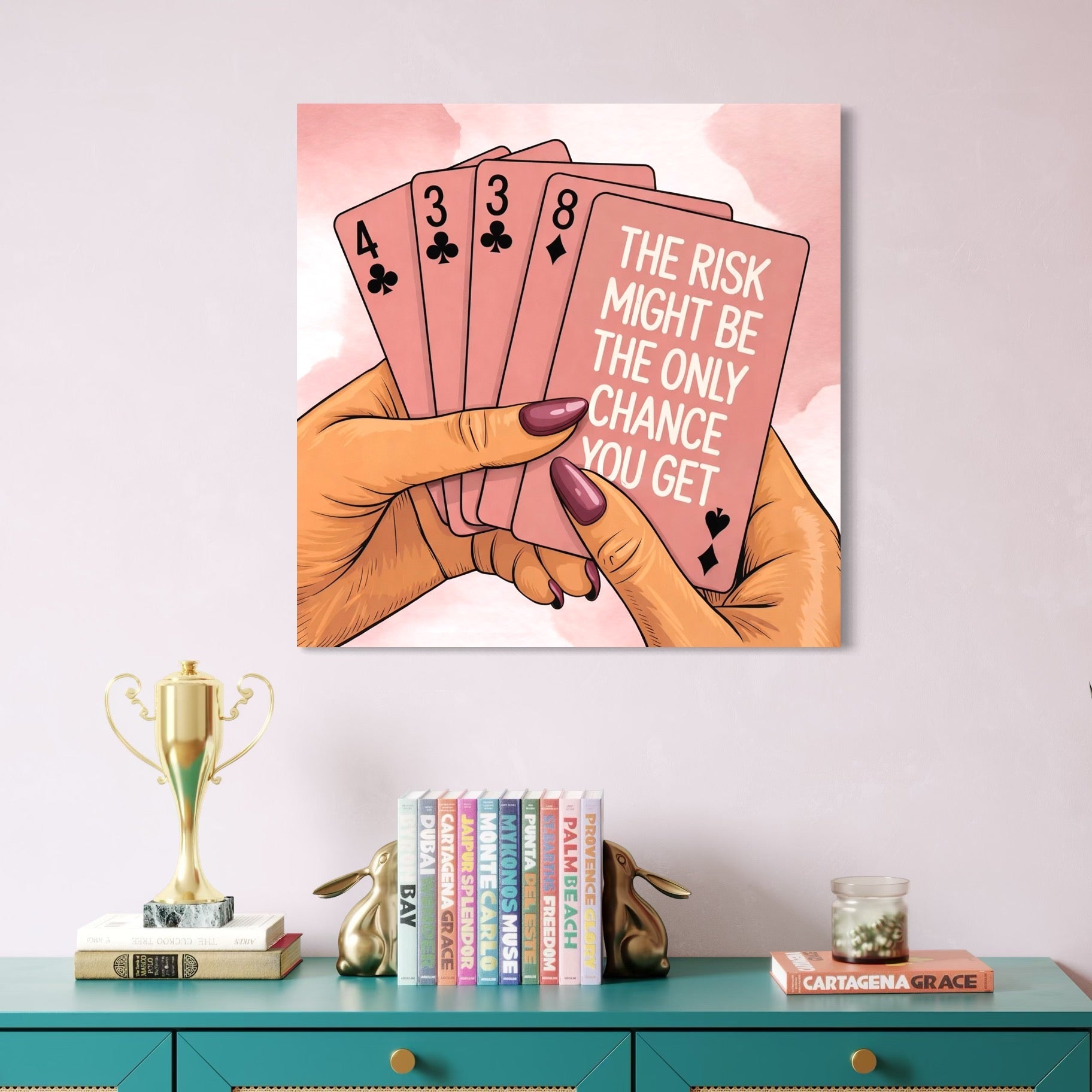 Tablou Canvas Premium, LuxCanva® Q1036, Totul sau Nimic, Risc, Poker, Noroc, Putere, Carti, Control, Motivatie, Strategie, Feminitate, Birou, Dormitor