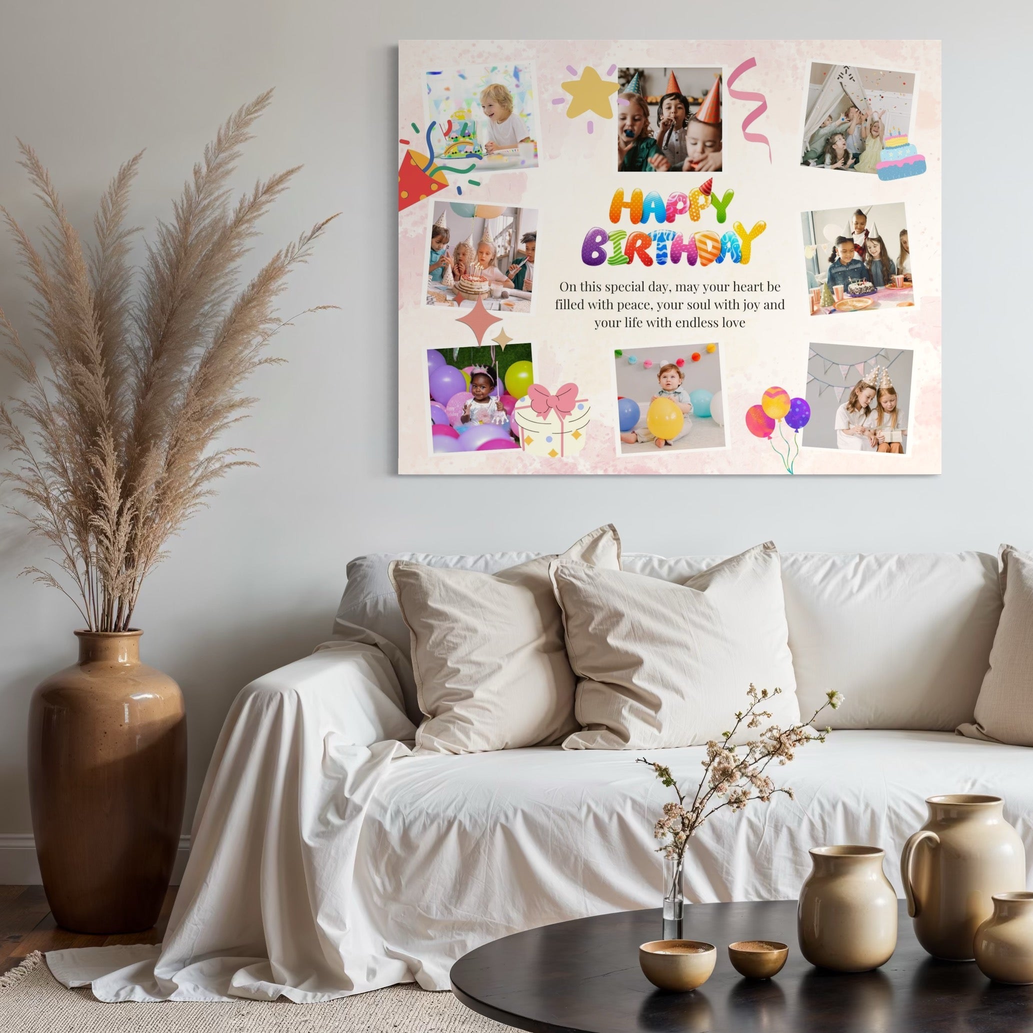 Tablou Canvas Personalizat cu 8 Poze Pentru Aniversari " Happy Birthday", PS124