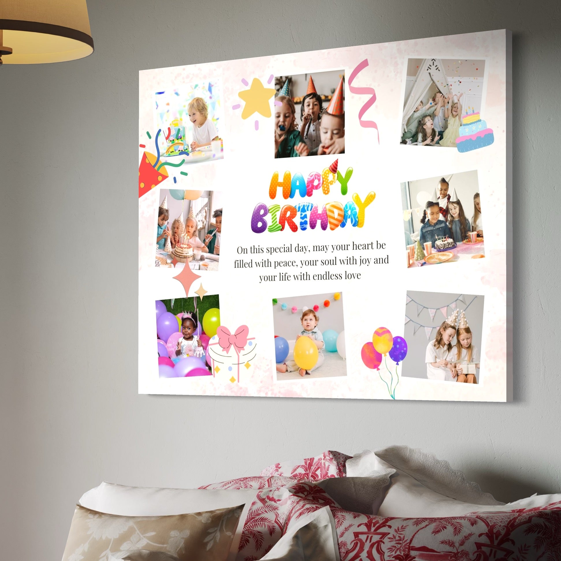 Tablou Canvas Personalizat cu 8 Poze Pentru Aniversari " Happy Birthday", PS124