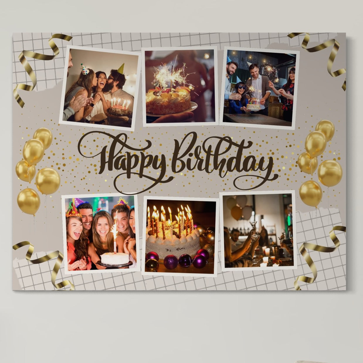 Tablou canvas cu tablou personalizat happy birthday cu sase fotografii