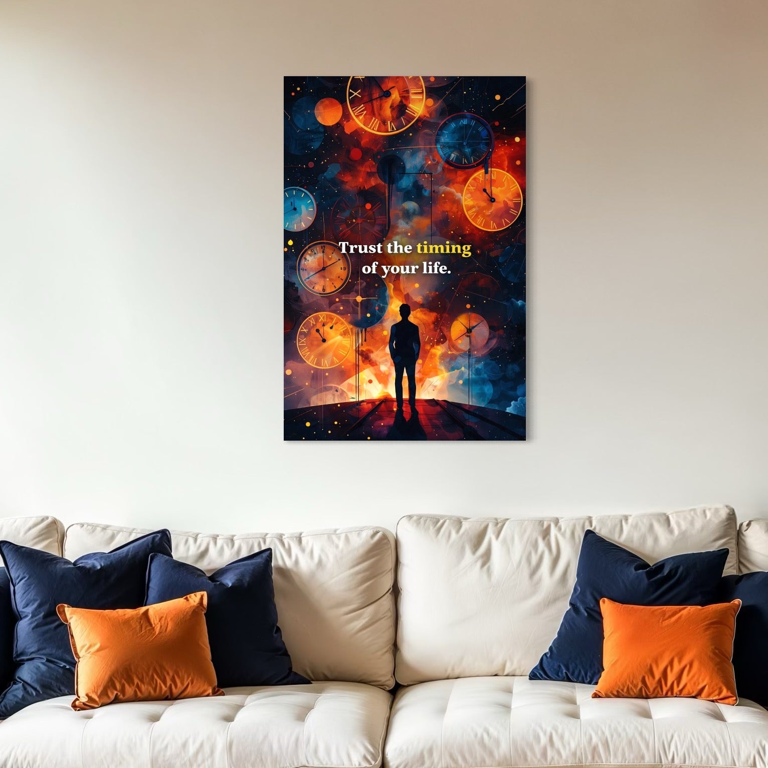 Tablou Canvas Premium, LuxCanva® Q1038, La Timpul Potrivit, Ceas, Timp, Meditatie, Drum, Ganduri, Viata, Claritate, Destin, Birou, Dormitor