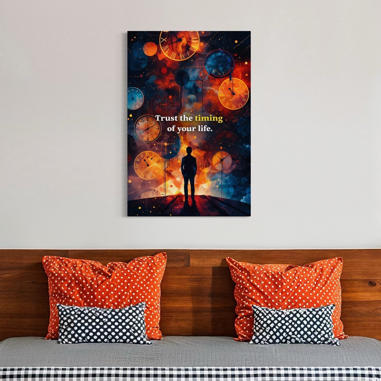 Tablou Canvas Premium, LuxCanva® Q1038, La Timpul Potrivit, Ceas, Timp, Meditatie, Drum, Ganduri, Viata, Claritate, Destin, Birou, Dormitor