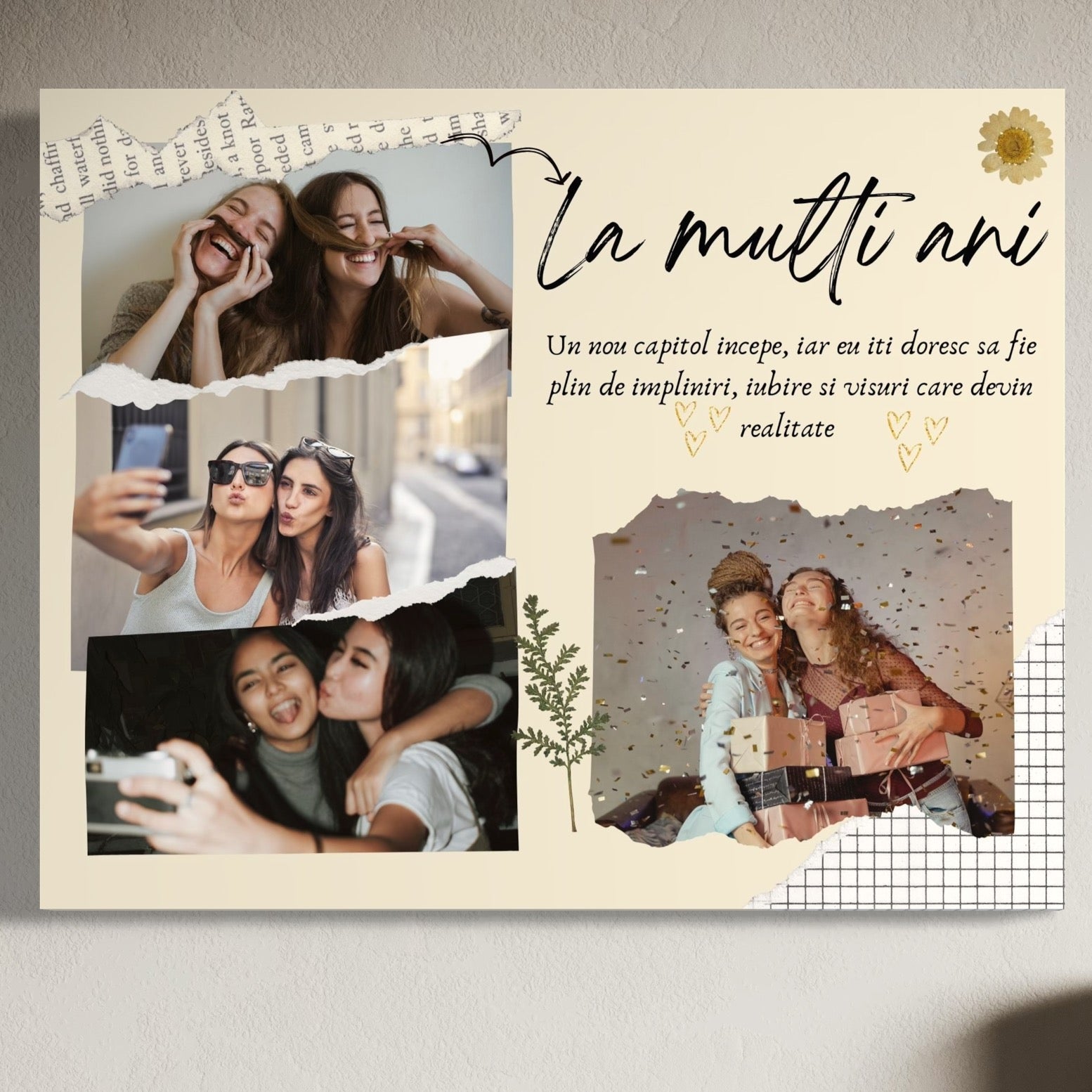 Tablou Canvas Personalizat cu 4 Poze Pentru Aniversari " La Multi Ani", PS127