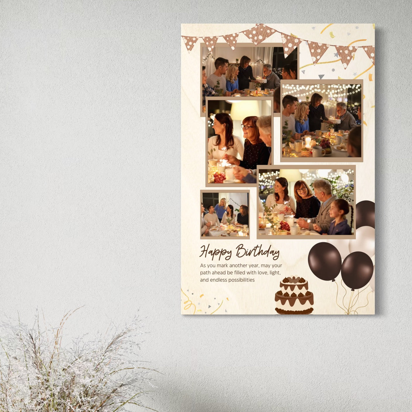 Tablou Canvas Personalizat cu 5 Poze Pentru Aniversari " Happy Birthday", PS128