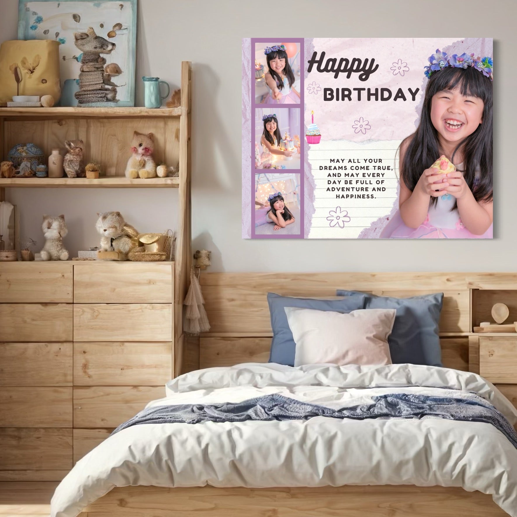 Tablou canvas decorativ cu tablou personalizat aniversare fetita cu poze