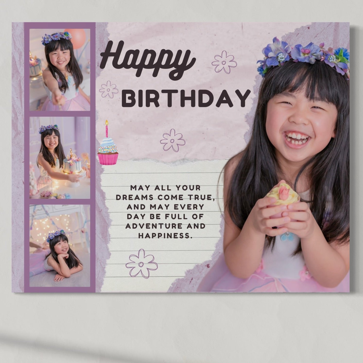 Tablou Canvas Personalizat cu 4 Poze Pentru Aniversari " Happy Birthday", PS129