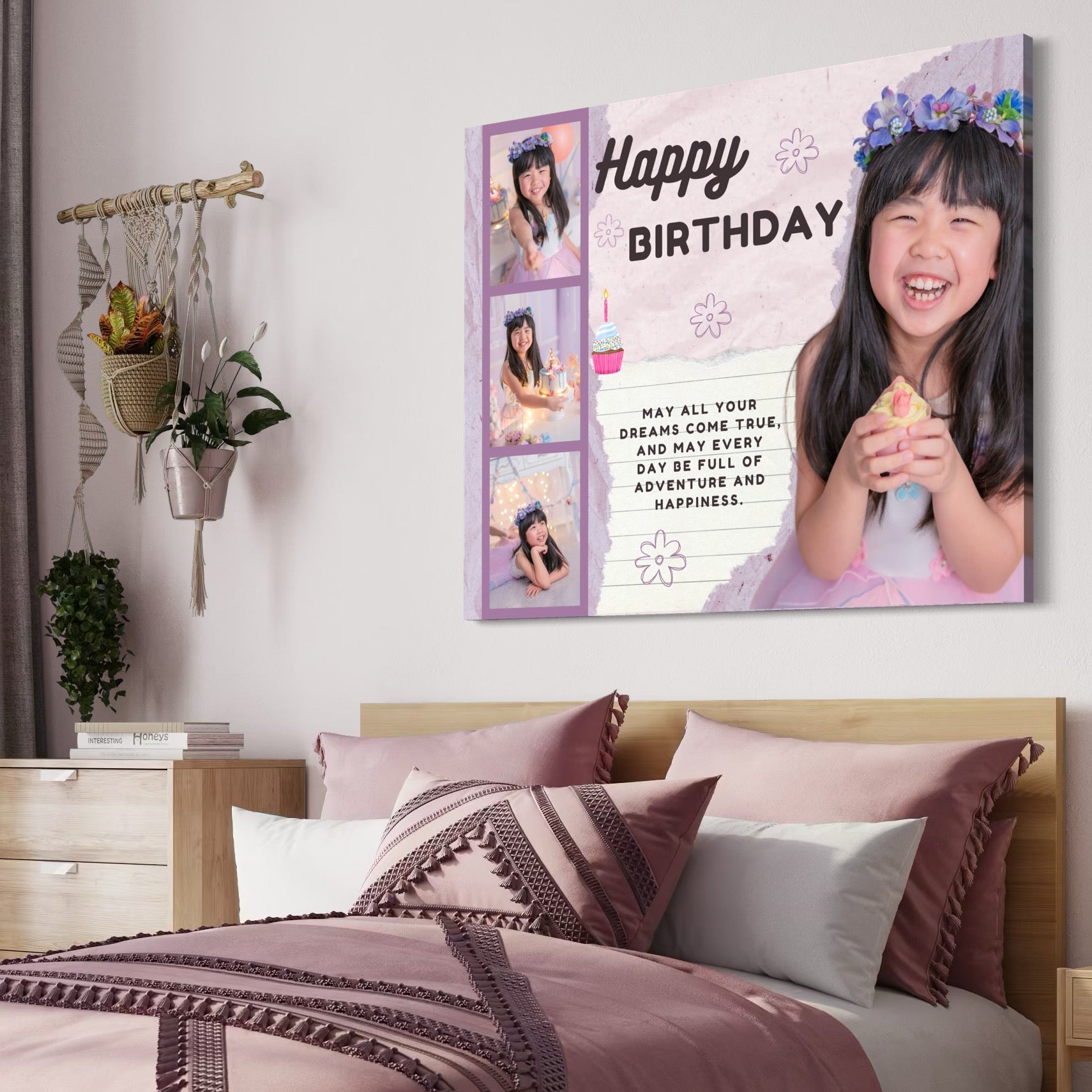 Tablou Canvas Personalizat cu 4 Poze Pentru Aniversari " Happy Birthday", PS129