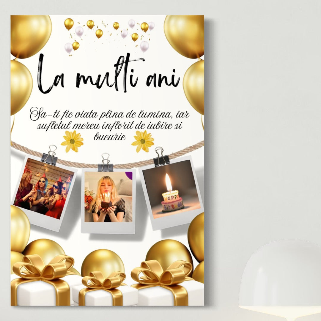 Tablou canvas cu tablou aniversar personalizat cu poze