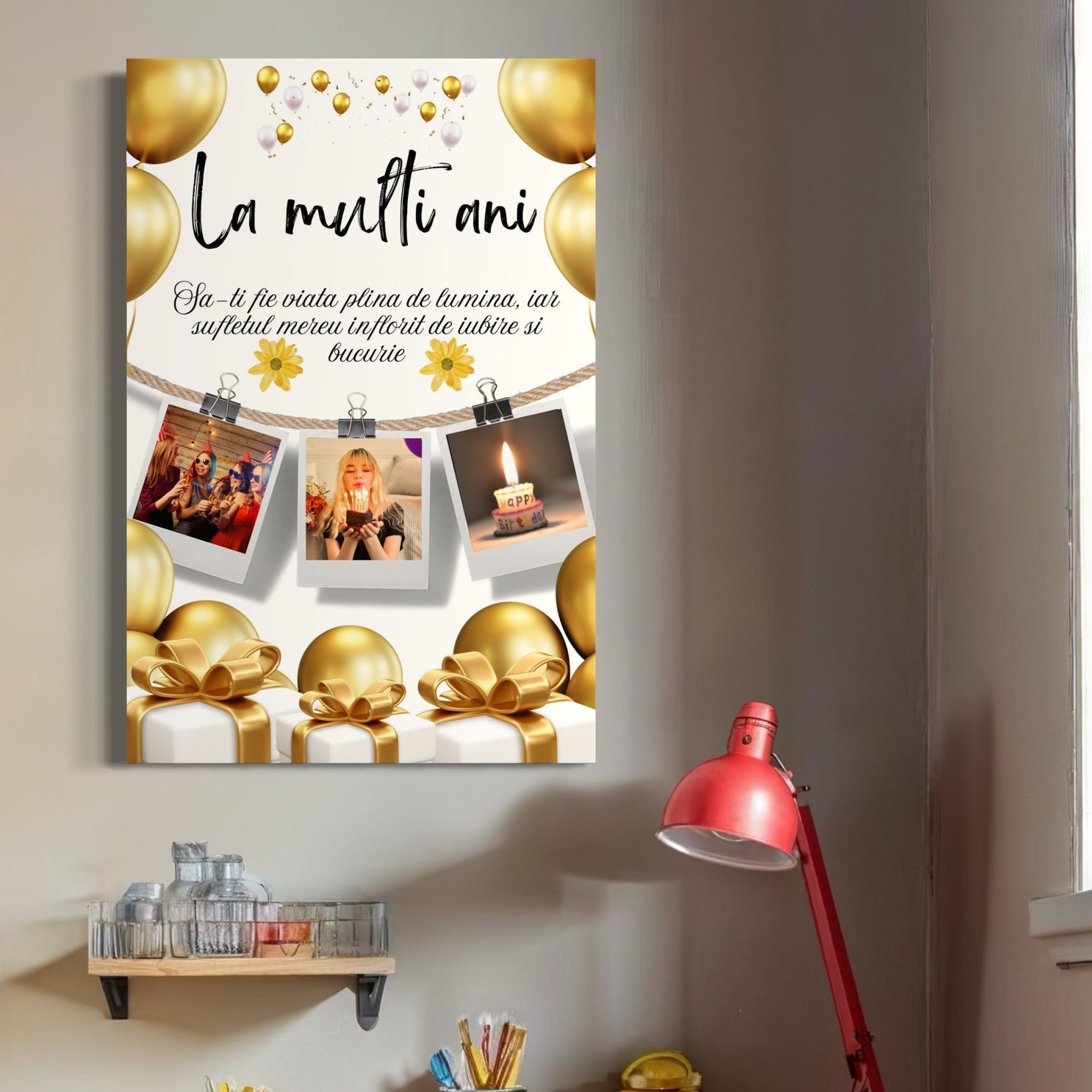 Tablou Canvas Personalizat cu 3 Poze Pentru Aniversari " La multi Ani", PS131