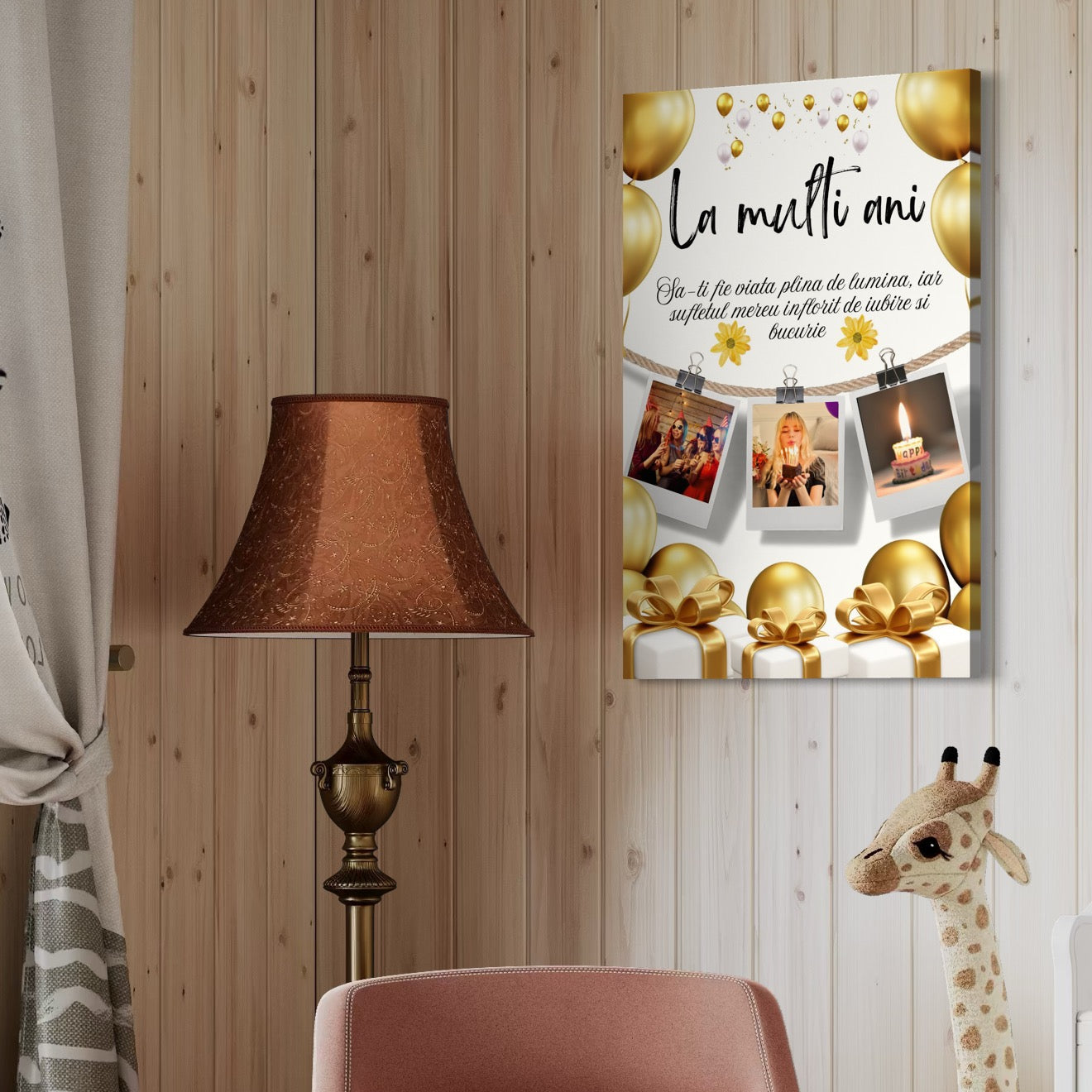 Tablou Canvas Personalizat cu 3 Poze Pentru Aniversari " La multi Ani", PS131