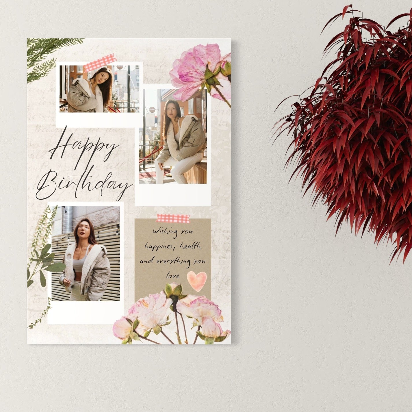 Tablou Canvas Personalizat cu 3 Poze Pentru Aniversari " Happy Birthday", PS132