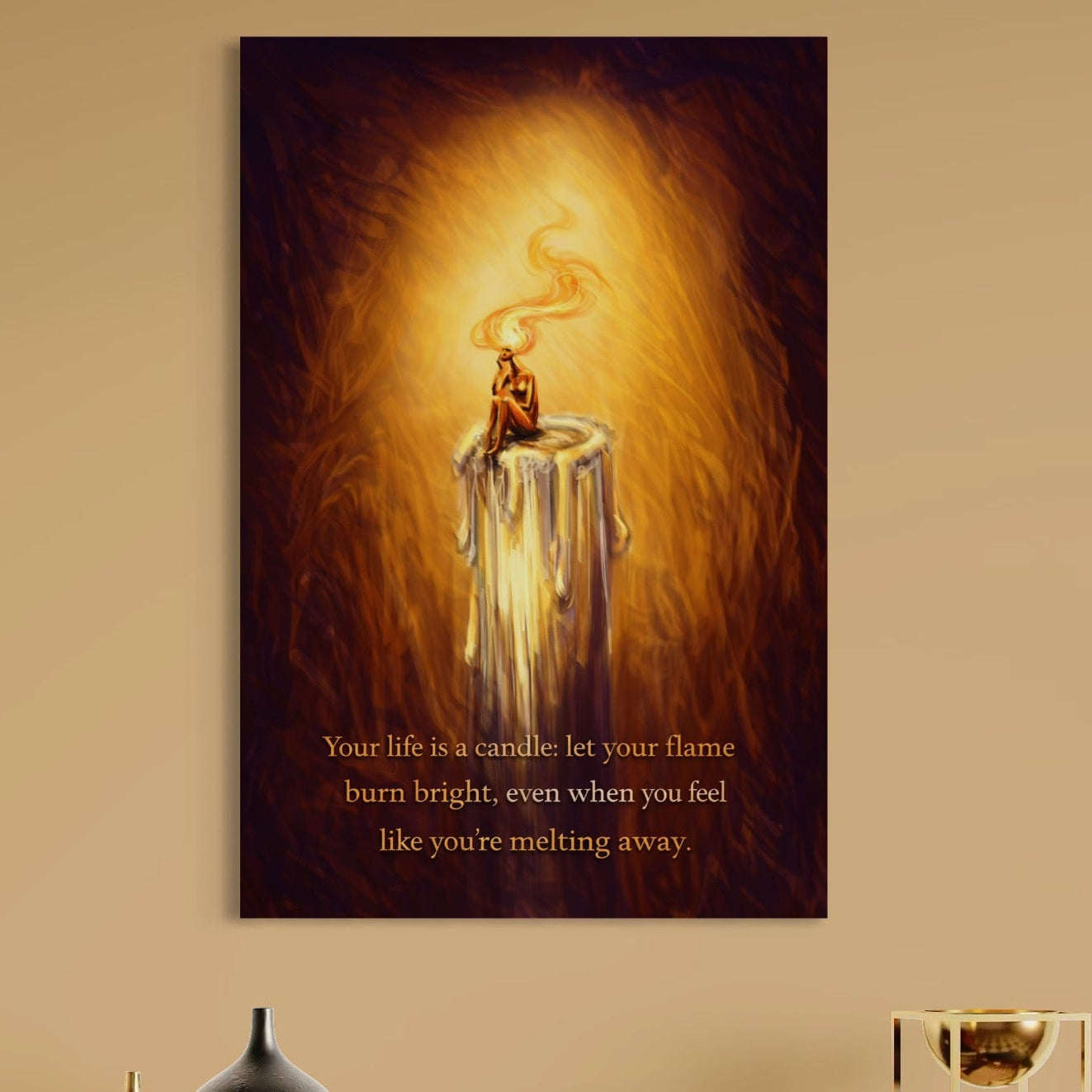 Tablou Canvas Premium, LuxCanva® Q1043, Lumina Care Nu Cedeaza, Lumanare, Ganduri, Flacara, Motivational, Mesaj, Speranta, Echilibru, Viata, Birou, Dormitor