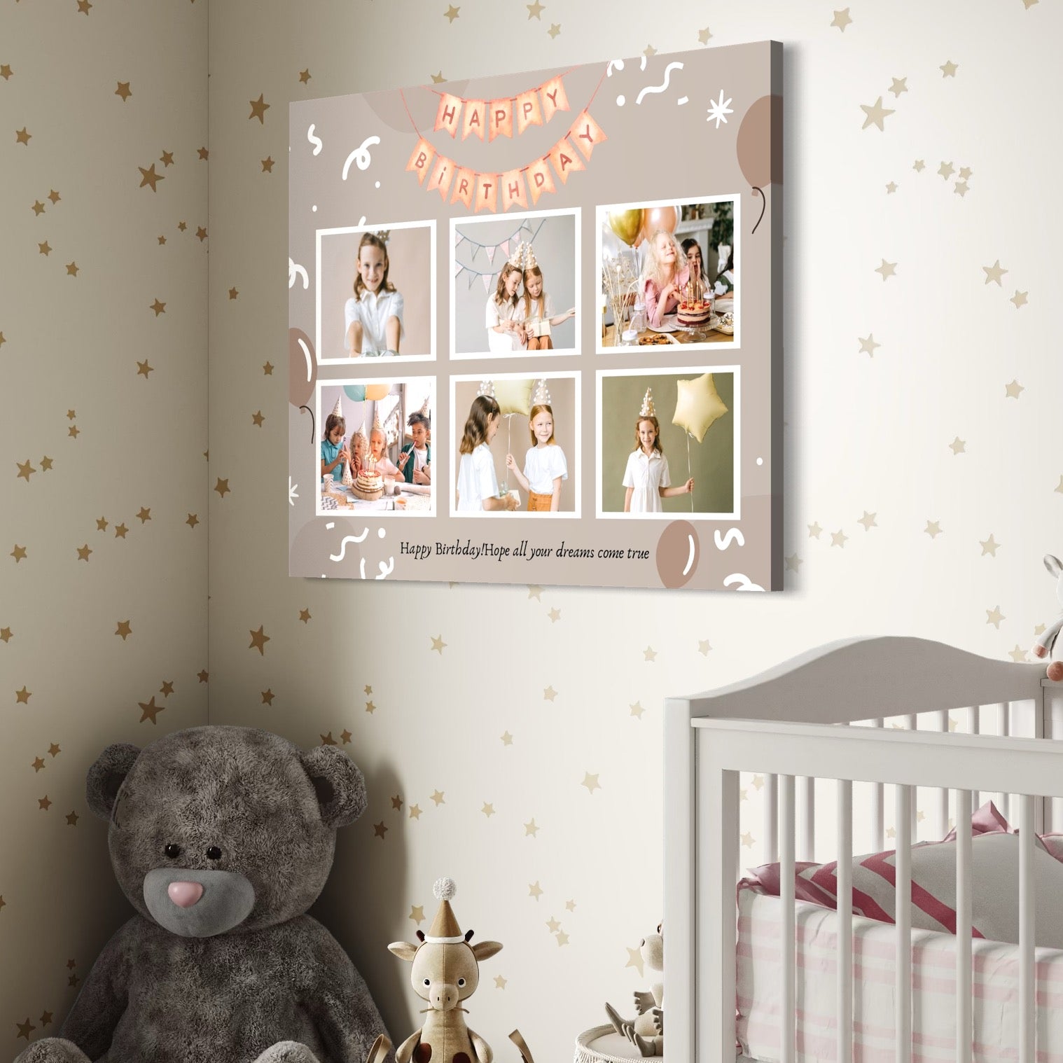 Tablou Canvas Personalizat cu 6 Poze Pentru Aniversari " Happy Birthday", PS133