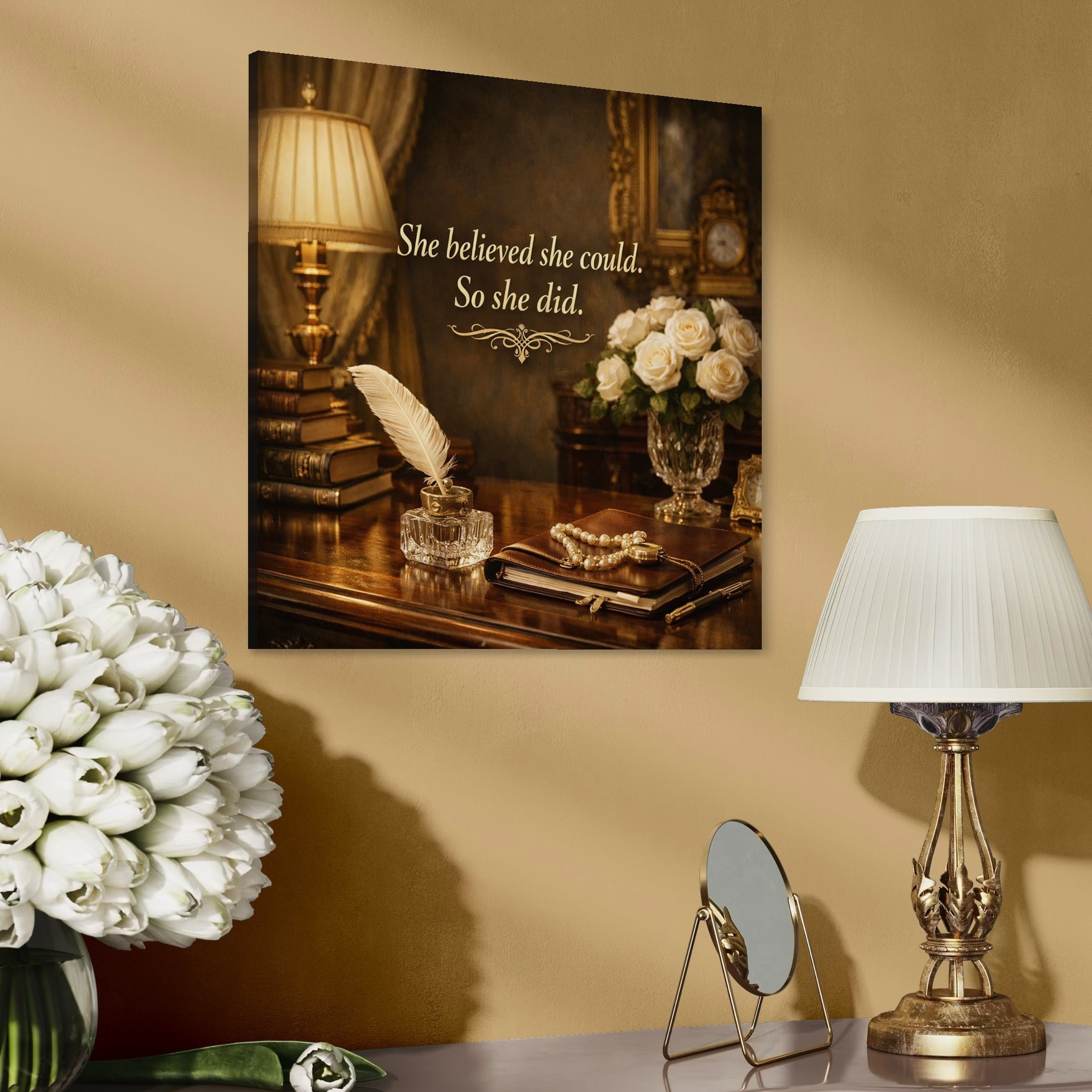 Tablou Canvas Premium, LuxCanva® Q1045, Incredere Absoluta, Flori, Bijuterii, Vintage, Clasic, Business, Lider, Putere, Ambitie, Birou, Dormitor