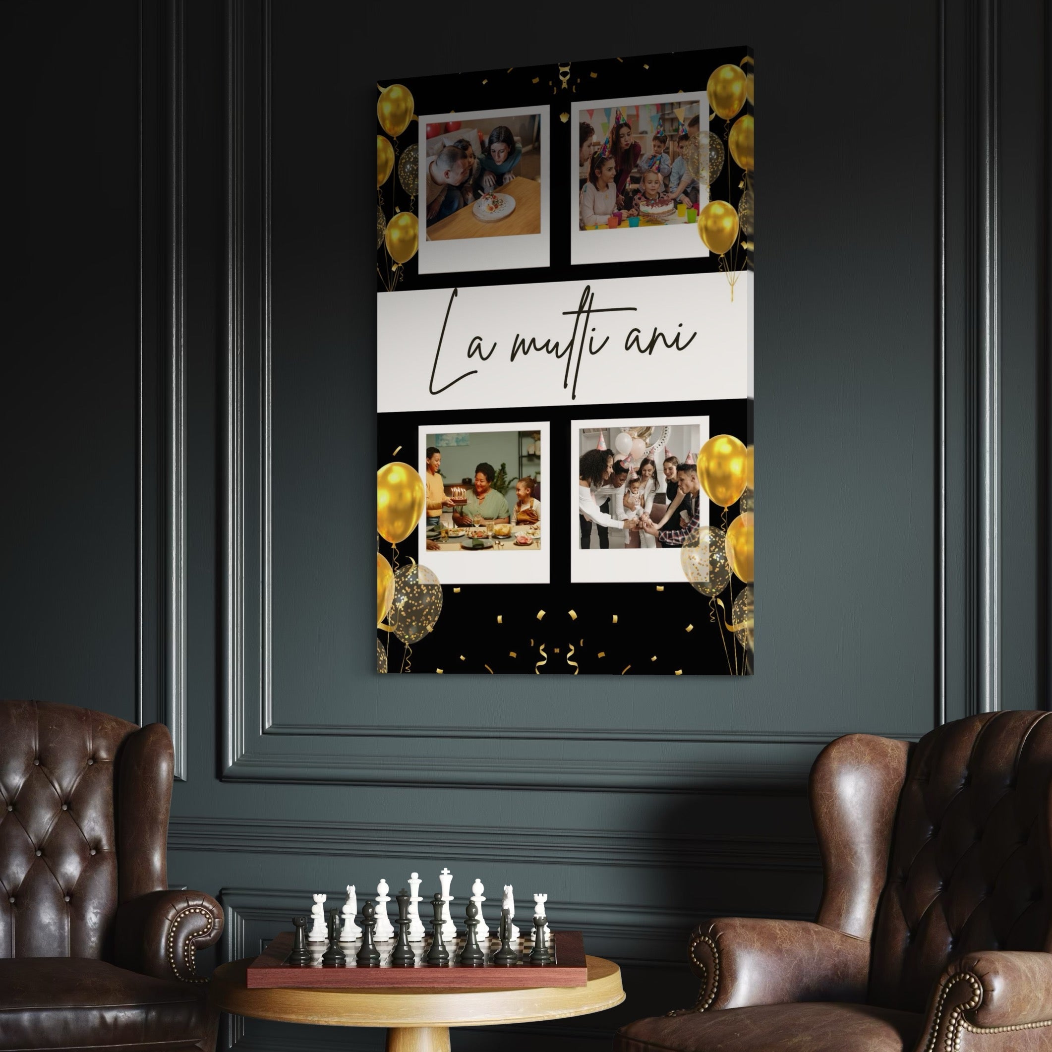 Tablou canvas aniversar cu patru fotografii si baloane, tablou canvas pentru perete