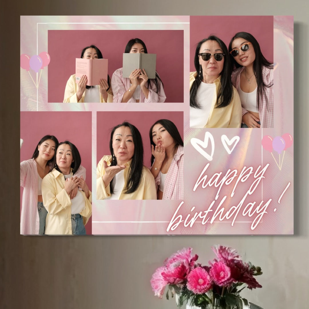 Tablou Canvas Personalizat cu 4 Poze Pentru Aniversari " Happy Birthday", PS136