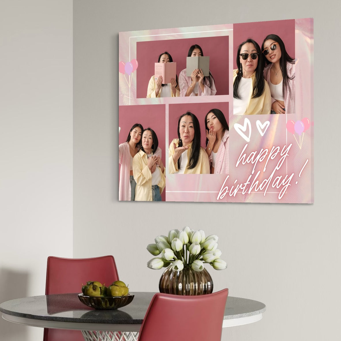 Tablou Canvas Personalizat cu 4 Poze Pentru Aniversari " Happy Birthday", PS136