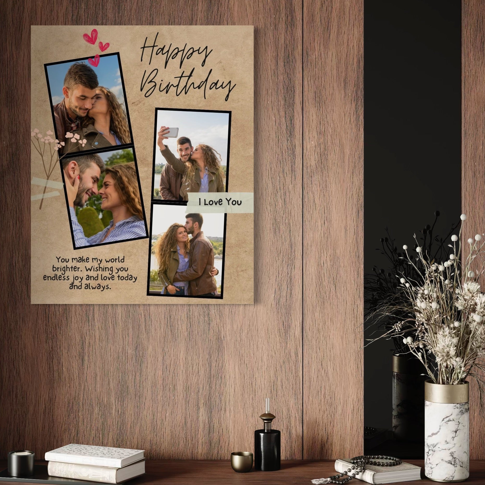 Tablou Canvas Personalizat cu 4 Poze Pentru Aniversari " Happy Birthday", PS138
