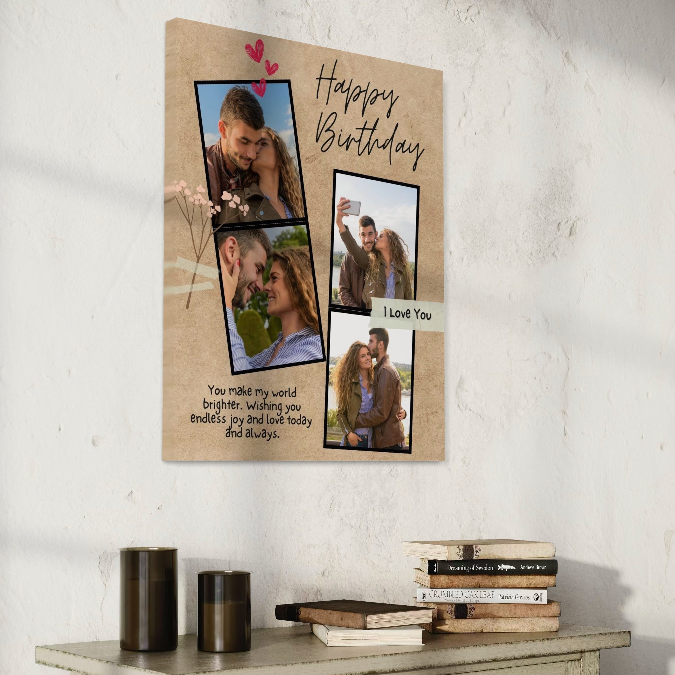 Tablou Canvas Personalizat cu 4 Poze Pentru Aniversari " Happy Birthday", PS138