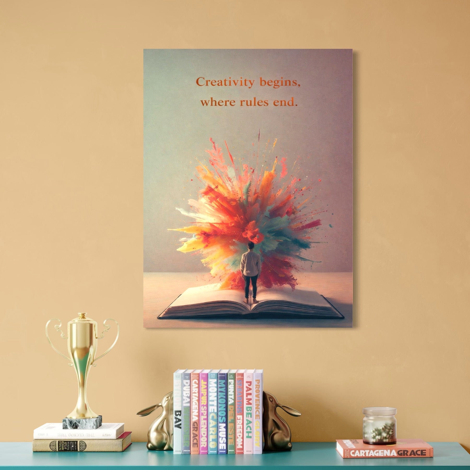 Tablou Canvas Premium, LuxCanva® Q1047, Imaginatie Fara Limite, Culori, Carte, Intelepciune, Viata, Alegere, Creativitate, Viziune, Birou, Dormitor